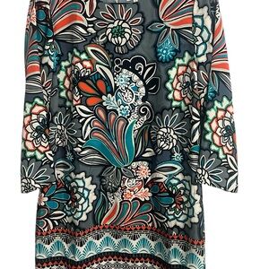 crown & ivy Teal, Coral and White Floral Long-Sleeve Shift Dress